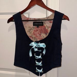 Vanessa Mooney Navy Blue Corset Lace Up Top